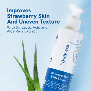 Be Bodywise 5% AHA Body Lotion with 48Hr Moisturisation 200ml | Dermatologically Tested | Improves Skin Texture & Reduces Appearance of Strawberry Legs | With Lactic Acid, Aloe Vera & Cica Extract